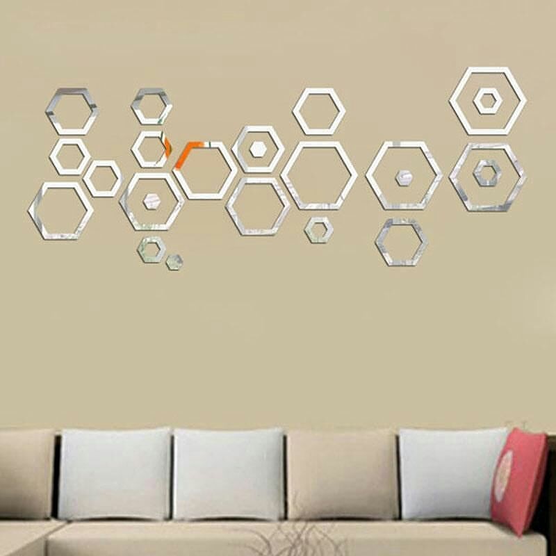 آینه کریستا هگزاگونال شش ضلعی آینه دکوری لانه زنبوری طرح استیکر کندو عسل